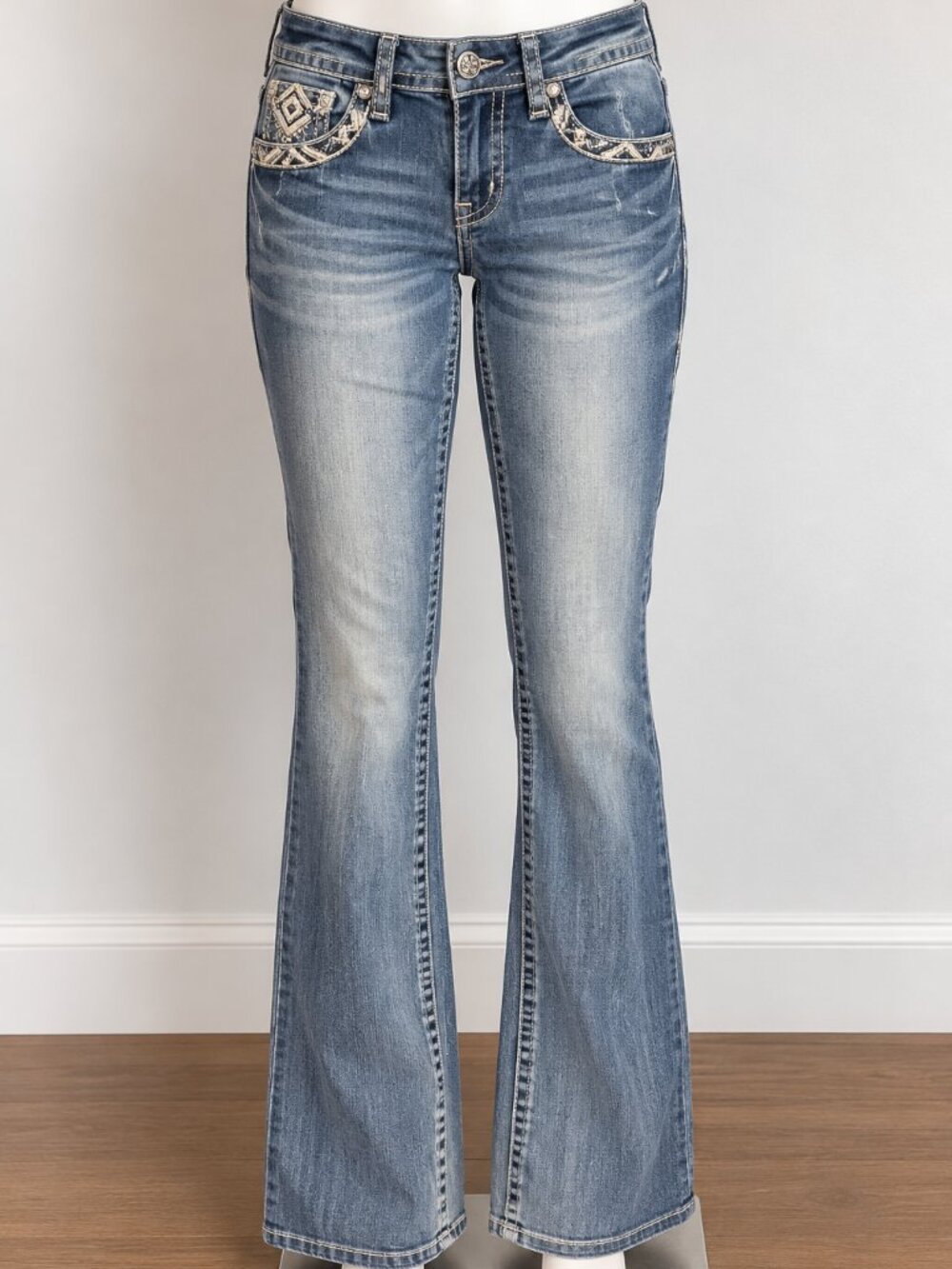 Grace in LA Easy Fit 28 Bootcut Jeans Rhinestone Embroidered Western Y2K